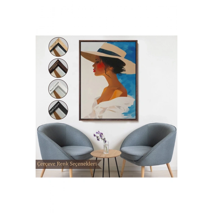 Ahşap Çerçeveli Güzel Retro Kadın Tablosu-7557