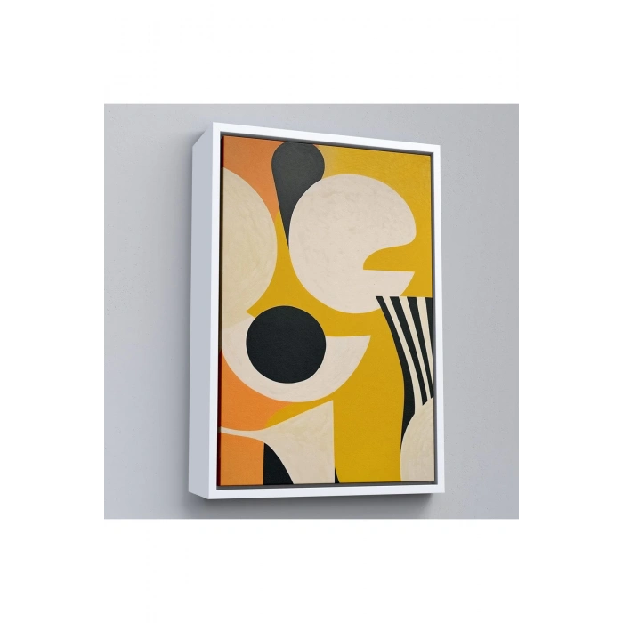 Ahşap Çerçeveli Sarı Siyah Tonlu Soyut Tablo-7627