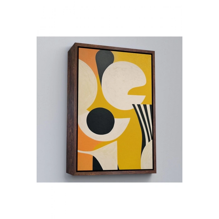 Ahşap Çerçeveli Sarı Siyah Tonlu Soyut Tablo-7627