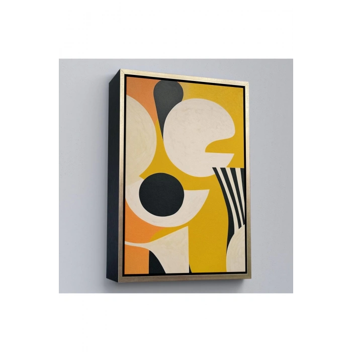 Ahşap Çerçeveli Sarı Siyah Tonlu Soyut Tablo-7627