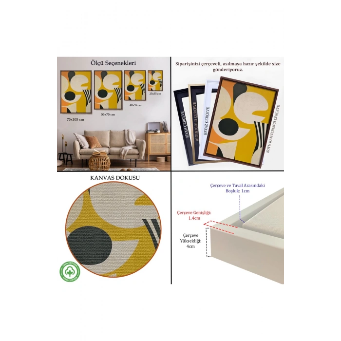 Ahşap Çerçeveli Sarı Siyah Tonlu Soyut Tablo-7627