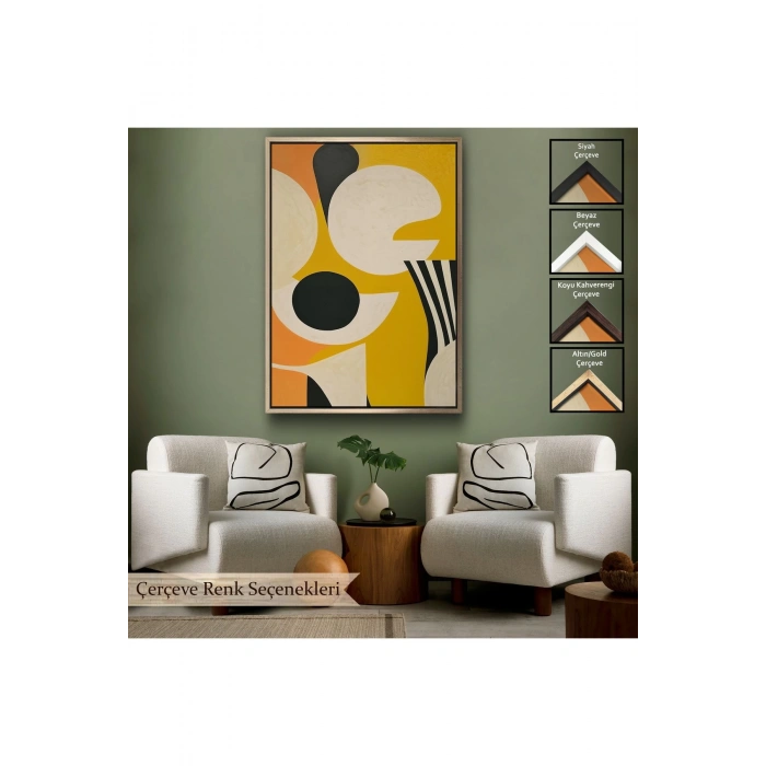 Ahşap Çerçeveli Sarı Siyah Tonlu Soyut Tablo-7627