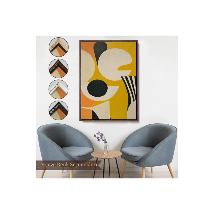 Ahşap Çerçeveli Sarı Siyah Tonlu Soyut Tablo-7627