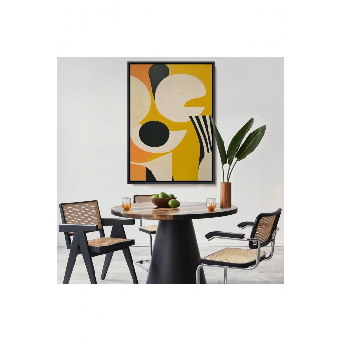 Ahşap Çerçeveli Sarı Siyah Tonlu Soyut Tablo-7627