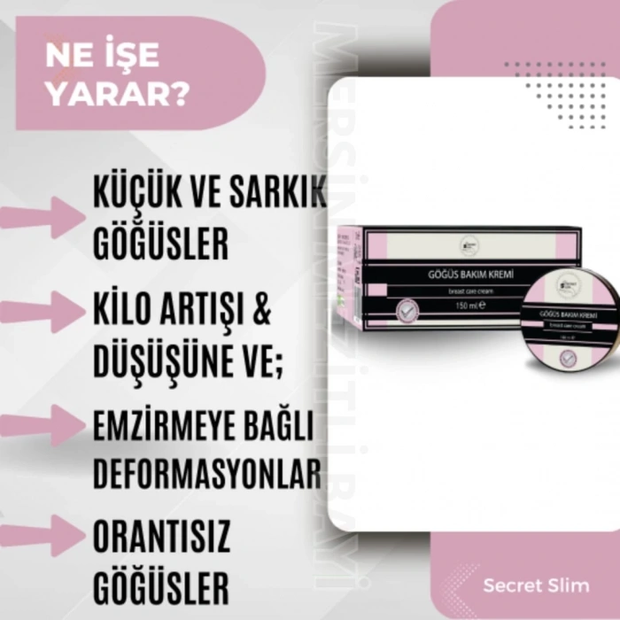 Secret Slim Dolgunlaştırıcı, Sıkılaştırıcı, Büyütme Etkili Göğüs Bakım Kremi 150 ml