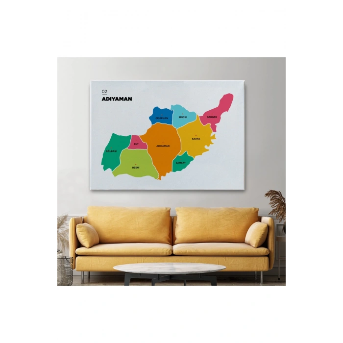 Adıyaman  İli ve İlçeler Haritası  Dekoratif Kanvas Tablo 1251
