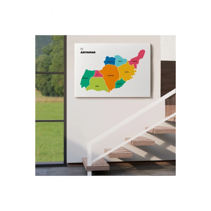 Adıyaman  İli ve İlçeler Haritası  Dekoratif Kanvas Tablo 1251