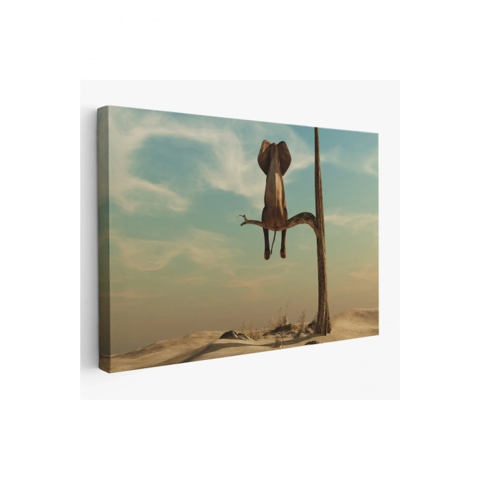 Ağaç Dalında Oturan Fil Dekoratif Kanvas Tablo 1171