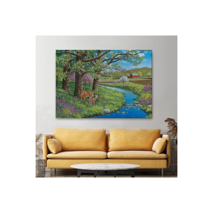 Akarsu Kenarındakı Ceylan ve Yavrusu Duvar Tablosu-6535