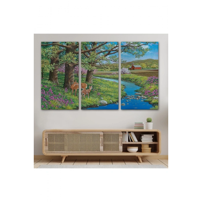 Akarsu Kenarındakı Ceylan ve Yavrusu Duvar Tablosu-6535