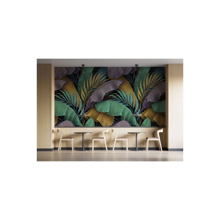 Altın Detaylı Tropical Yapraklar Desenli Duvar Kağıdı-5628