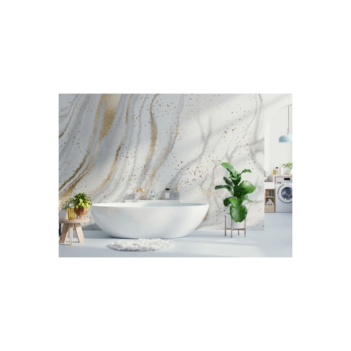 Altın Ve Beyaz Soyut Mermer Desenli Duvar Kağıdı-5538