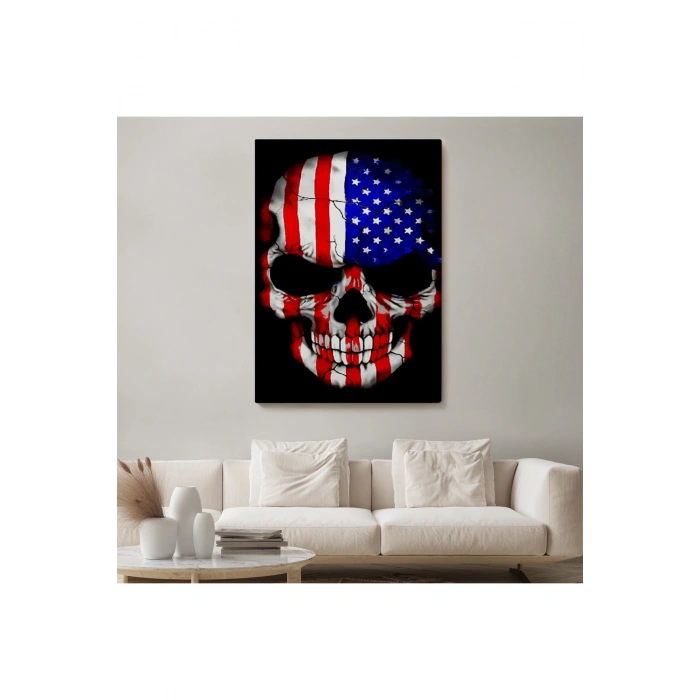 Amerika Bayrağı ve Kurukafa Dekoratif Duvar Tablosu-6356