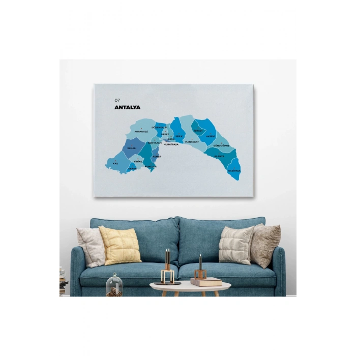 Antalya   İli ve İlçeler Haritası  Dekoratif Kanvas Tablo 1267