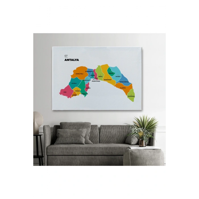 Antalya   İli ve İlçeler Haritası  Dekoratif Kanvas Tablo 1269