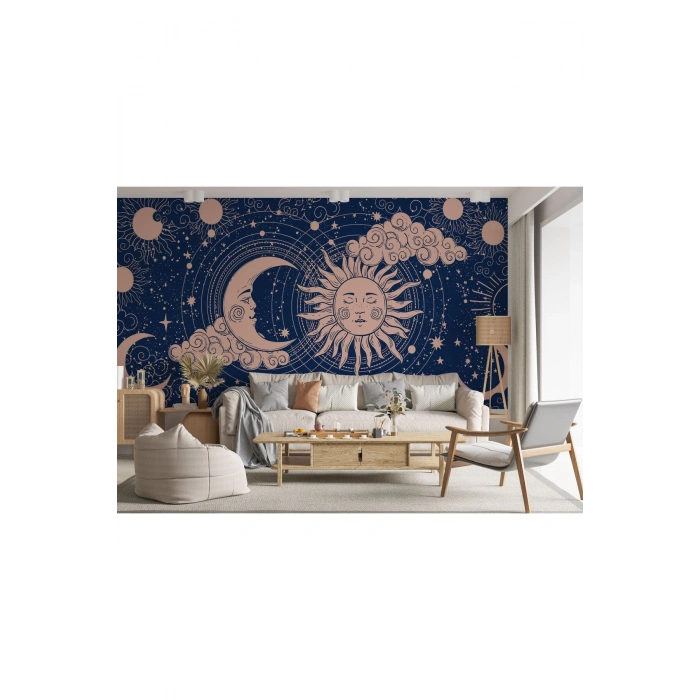 Astroloji Retro Uzay Güneş Ay Bulut Duvar Duvar Kağıdı-5535