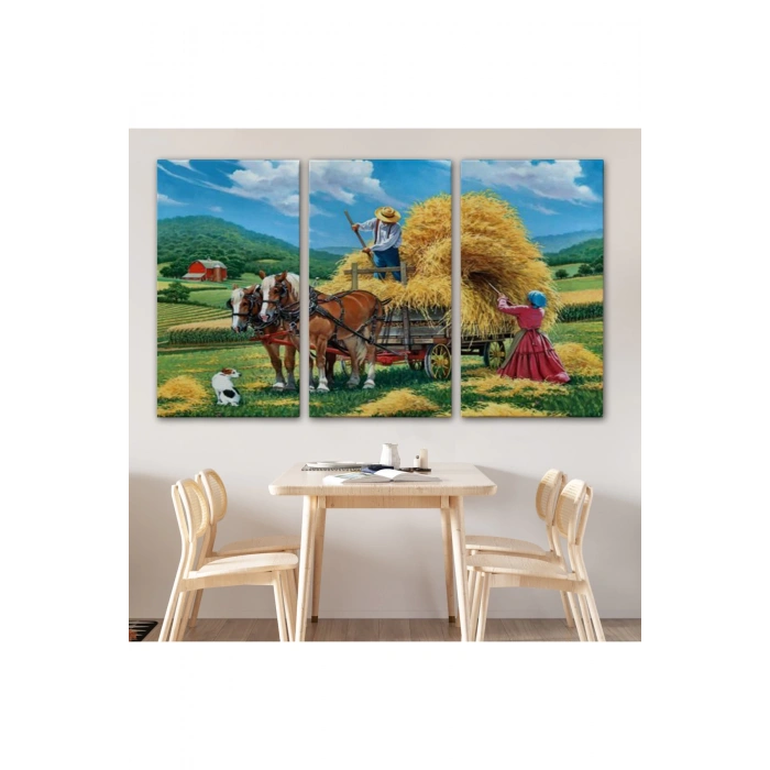 At Arabasına Saman Yükleyen Köylüler Duvar Tablosu-6531