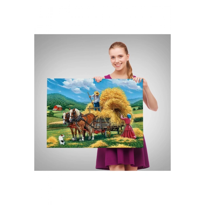 At Arabasına Saman Yükleyen Köylüler Duvar Tablosu-6531