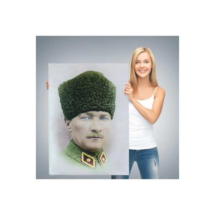 Atatürk Portre Tablosu Mustafa Kemal Atatürk Dikdörtgen Dekoratif Kanvas Tablo-CF-56