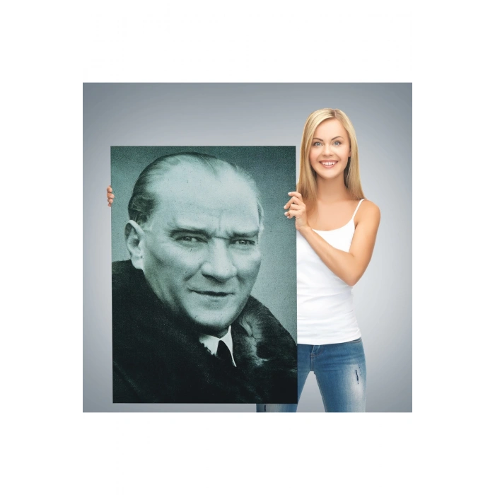 Atatürk Portre Tablosu Mustafa Kemal Atatürk Dikdörtgen Dekoratif Kanvas Tablo-CG-57