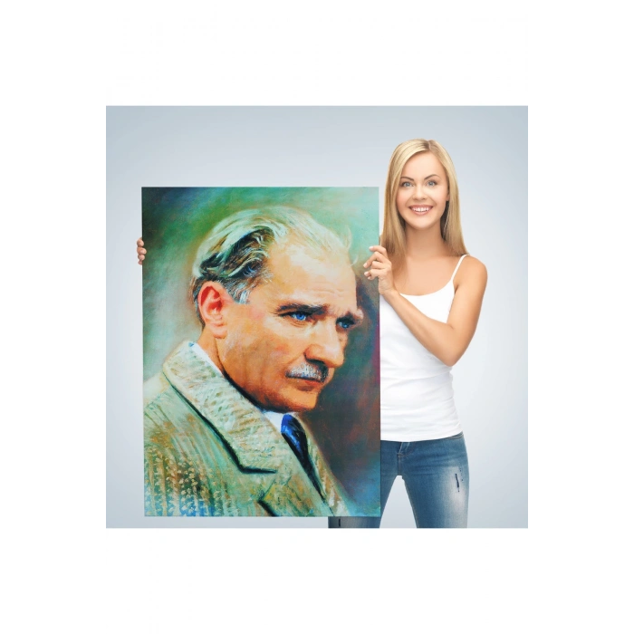 Atatürk Portre Tablosu Mustafa Kemal Atatürk Dikdörtgen Dekoratif Kanvas Tablo-CL-62