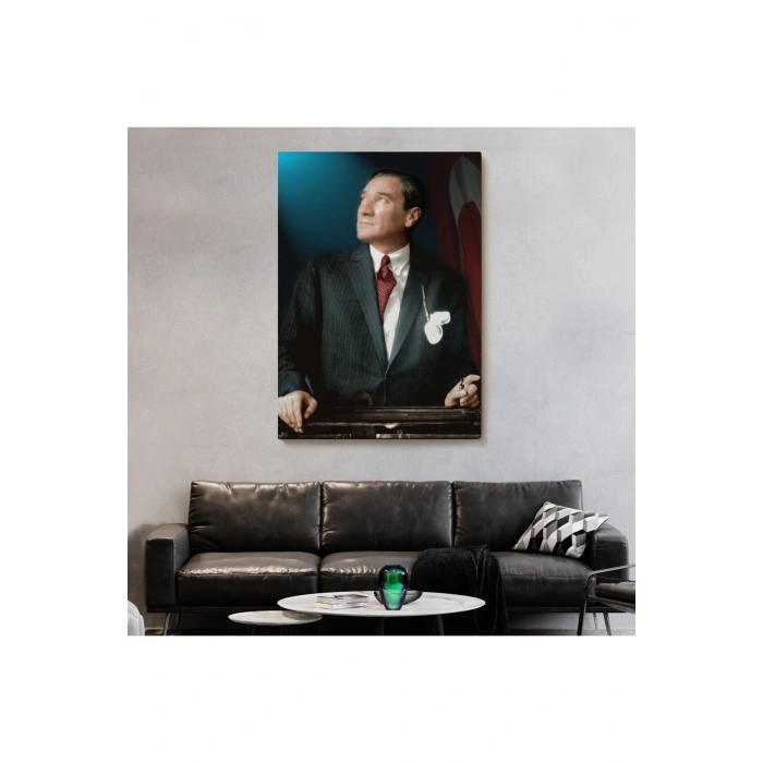 Atatürk Portre Tablosu Mustafa Kemal Atatürk Dikdörtgen Dekoratif Kanvas Tablo-CO-64