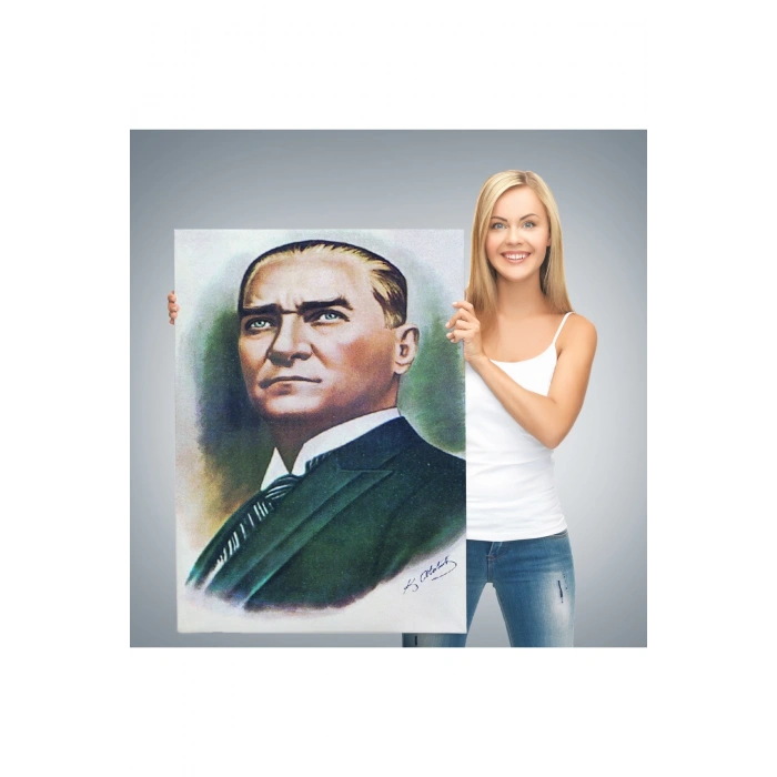 Atatürk Portre Tablosu Mustafa Kemal Atatürk Dikdörtgen Dekoratif Kanvas Tablo-CR-68