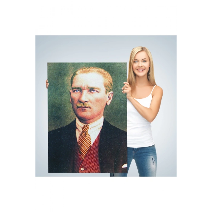 Atatürk Portre Tablosu Mustafa Kemal Atatürk Dikdörtgen Dekoratif Kanvas Tablo-CS-69