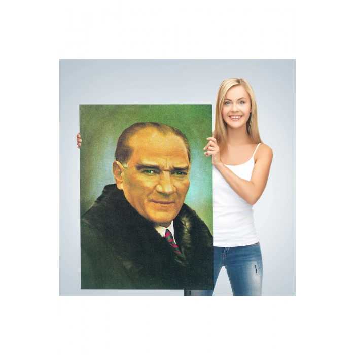Atatürk Portre Tablosu Mustafa Kemal Atatürk Dikdörtgen Dekoratif Kanvas Tablo-CŞ-70