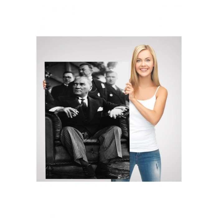 Atatürk Portre Tablosu Mustafa Kemal Atatürk Dikdörtgen Dekoratif Kanvas Tablo-CŞ-71