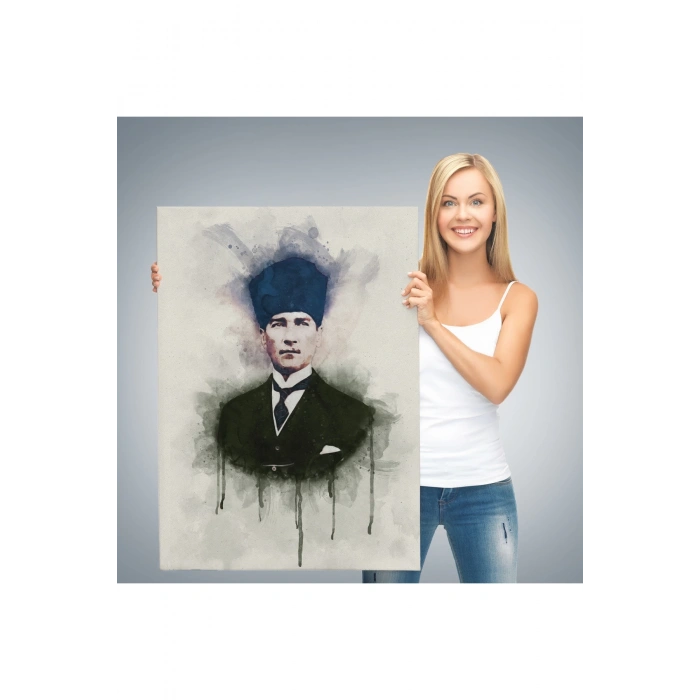 Atatürk Portre Tablosu Mustafa Kemal Atatürk Dikdörtgen Dekoratif Kanvas Tablo-CZ-77