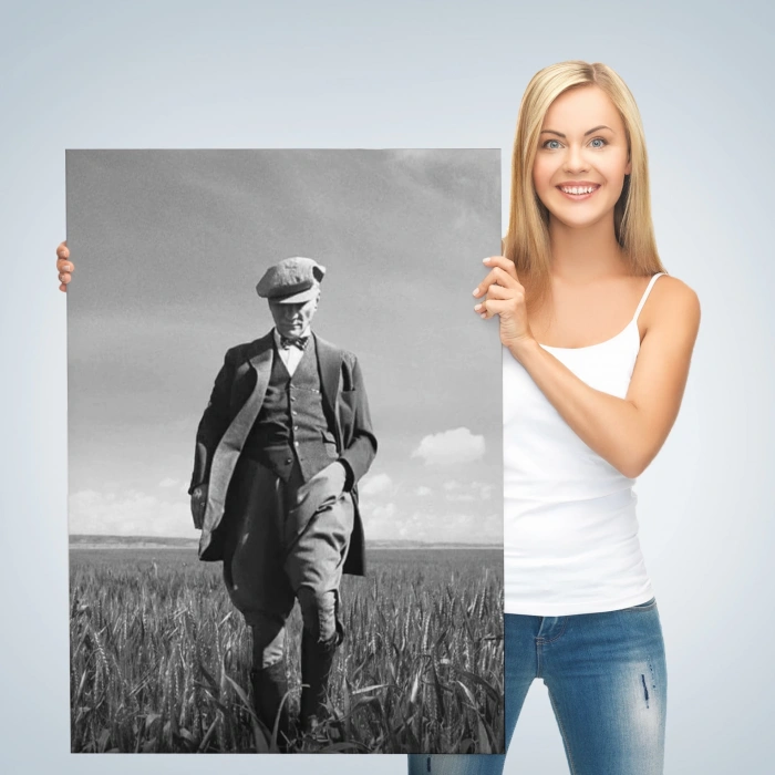 Atatürk Portre Tablosu Mustafa Kemal Atatürk Dikdörtgen Dekoratif Kanvas Tablo-FC-127