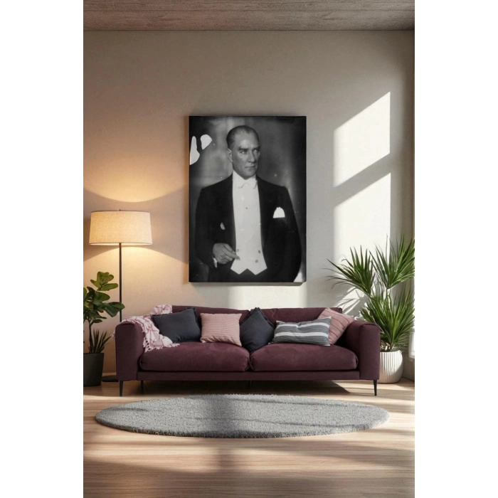 Atatürk Portre Tablosu Mustafa Kemal Atatürk Dikdörtgen Dekoratif Kanvas Tablo-FÖ-139