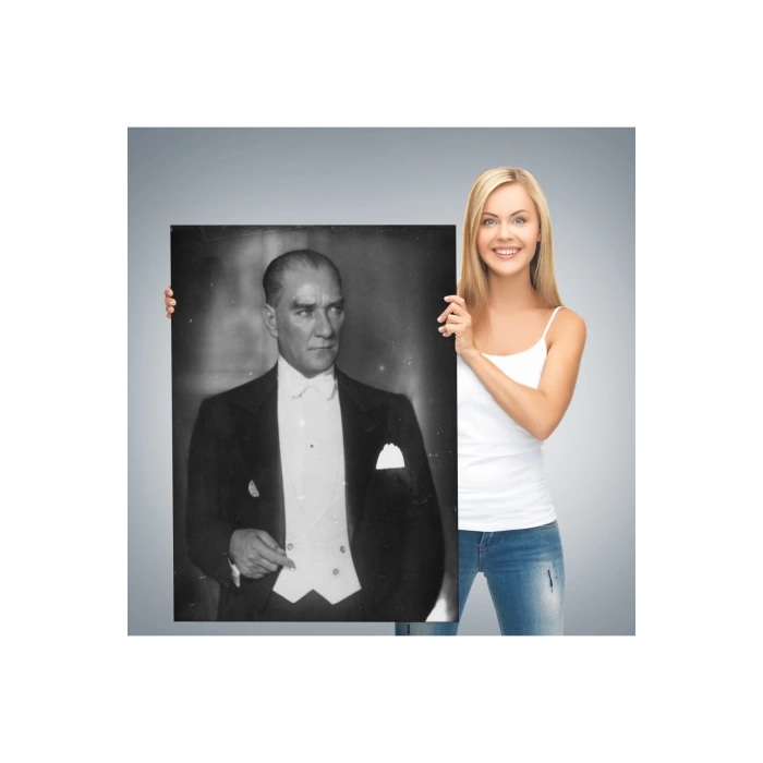 Atatürk Portre Tablosu Mustafa Kemal Atatürk Dikdörtgen Dekoratif Kanvas Tablo-FÖ-139