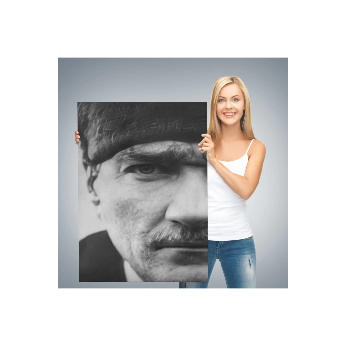 Atatürk Portre Tablosu Mustafa Kemal Atatürk Dikdörtgen Dekoratif Kanvas Tablo-FS-142