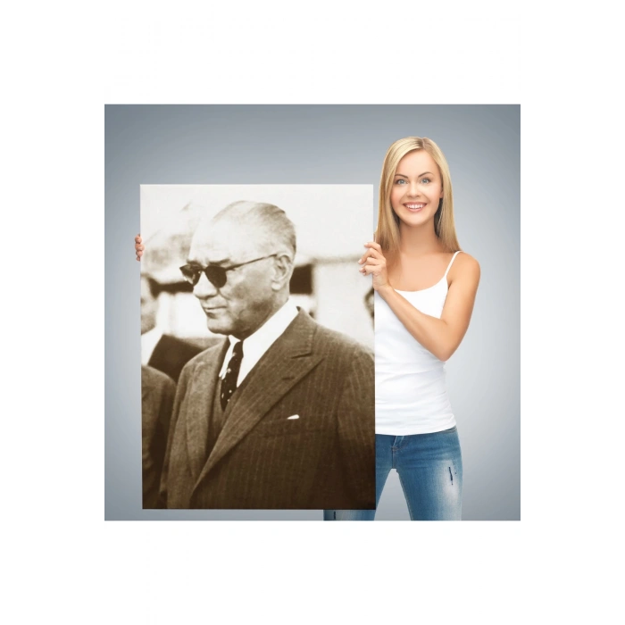 Atatürk Portre Tablosu Mustafa Kemal Atatürk Dikdörtgen Dekoratif Kanvas Tablo-FŞ-143