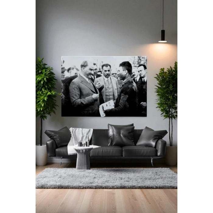 Atatürk Portre Tablosu Mustafa Kemal Atatürk Dikdörtgen Dekoratif Kanvas Tablo-FU-145