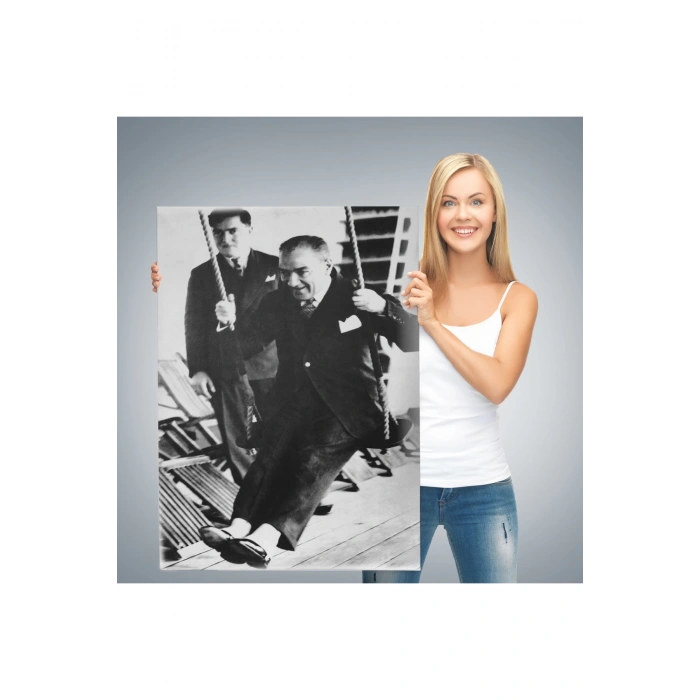 Atatürk Portre Tablosu Mustafa Kemal Atatürk Dikdörtgen Dekoratif Kanvas Tablo-FÜ-146