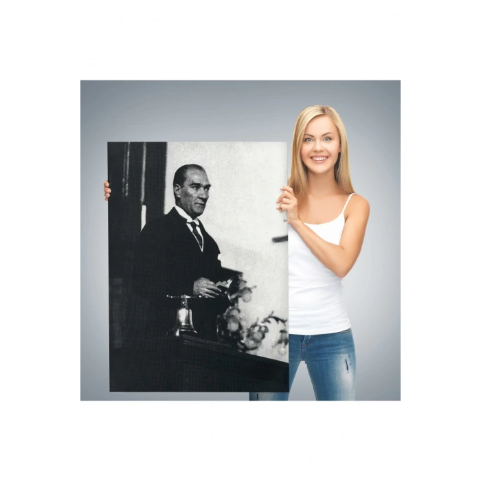 Atatürk Portre Tablosu Mustafa Kemal Atatürk Dikdörtgen Dekoratif Kanvas Tablo-FY-148