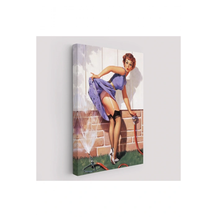 Bahçedeki Sexi Kadın Dekoratif Duvar Tablosu-6454