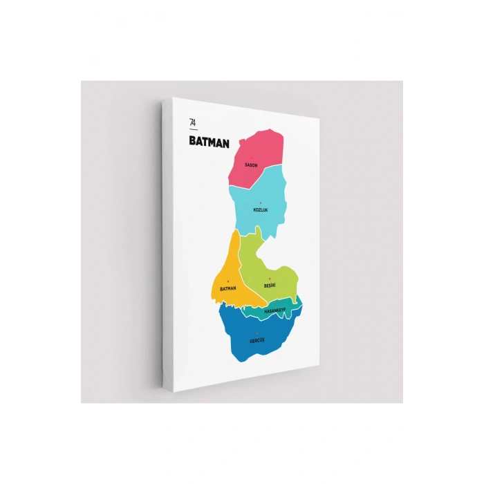 Batman İli ve İlçeler Haritası  Dekoratif Kanvas Tablo 1285