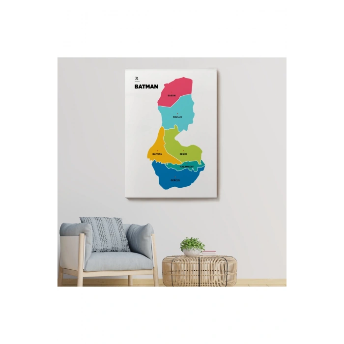 Batman İli ve İlçeler Haritası  Dekoratif Kanvas Tablo 1285