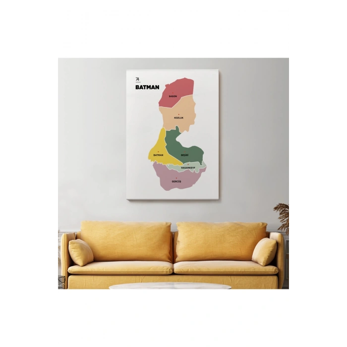 Batman İli ve İlçeler Haritası  Dekoratif Kanvas Tablo 1286
