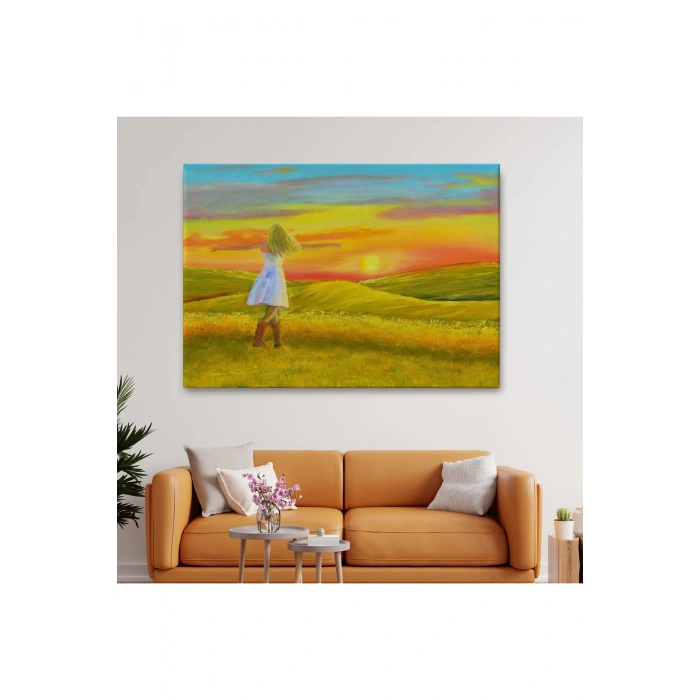Beyaz Elbiseli Kız Ve Yaz Manzarası Tablosu-6569