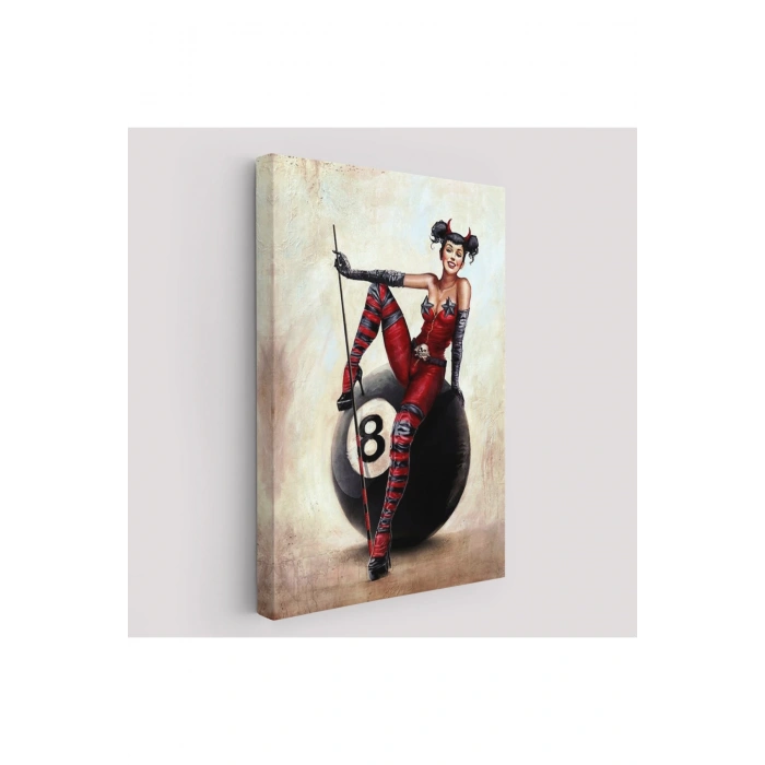 Bilardo Topunun Üstünde Oturan Pub Kızı Duvar Tablosu-6230