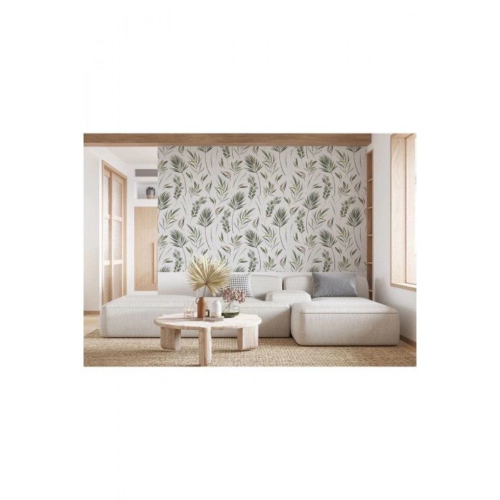 Bitki Yaprakları Desenli Suluboya Duvar Kağıdı-5552