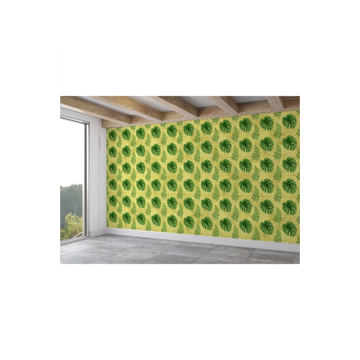 Botanik Tropikal Yaprak Desenli Duvar Kağıdı-5580