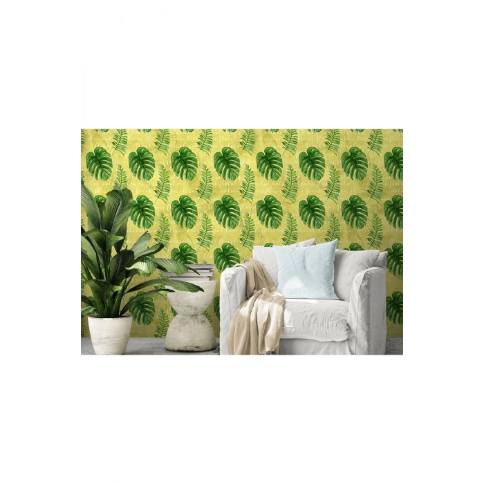 Botanik Tropikal Yaprak Desenli Duvar Kağıdı-5580