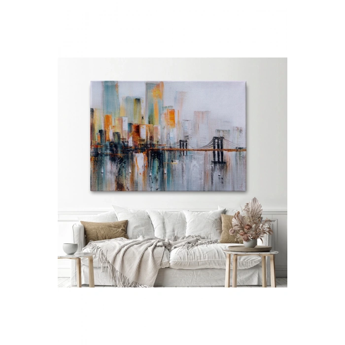 Brooklyn Köprüsü New York Yağlıboya Görünüm Dekoratif Tablo-3744