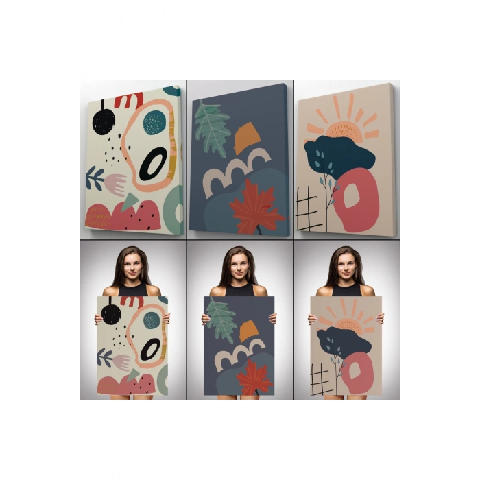Çağdaş, Modern, Soyut Pastel 3 lü Duvar Tabblo Seti-AI-9